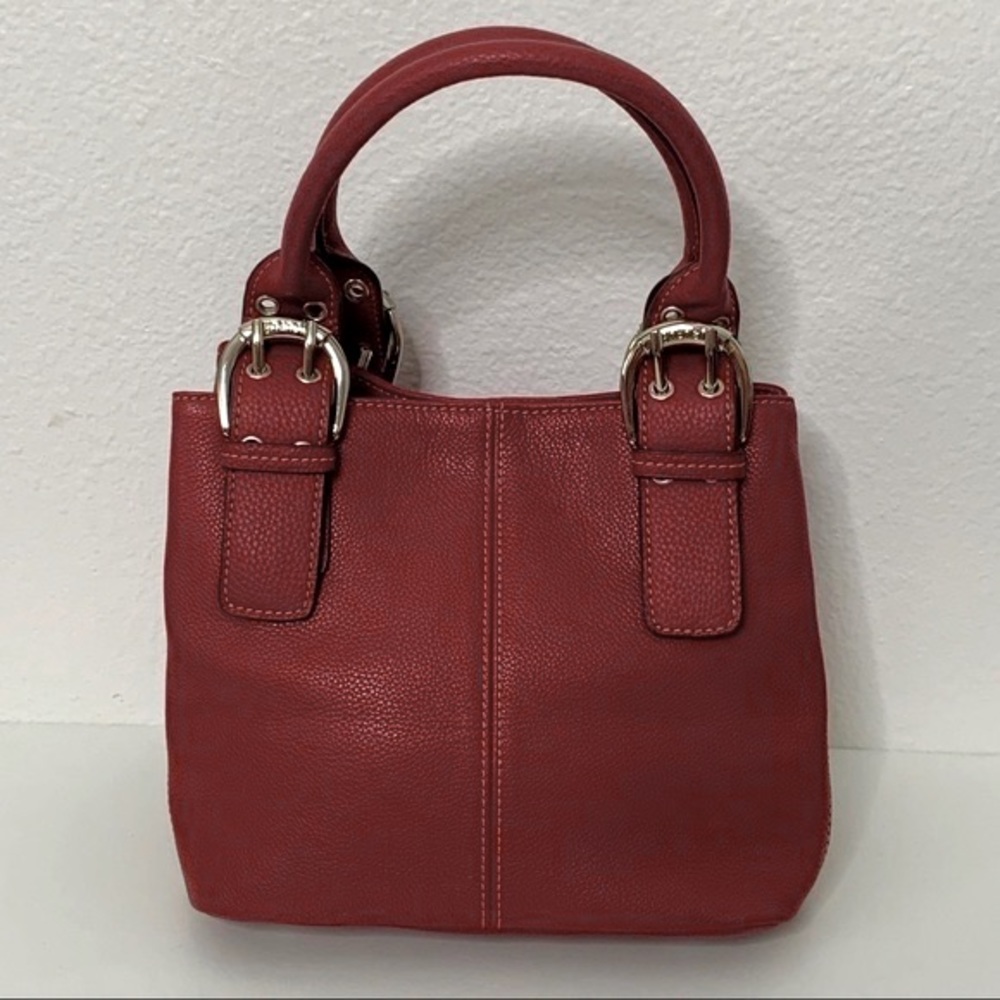 Tignanello Red Pebbled Soft Leather Double Rolled Handle Handbag - Picture 2 of 6